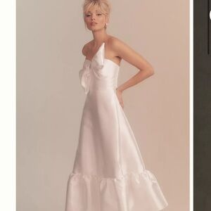 Anthropologie  White Satin Bow Dress